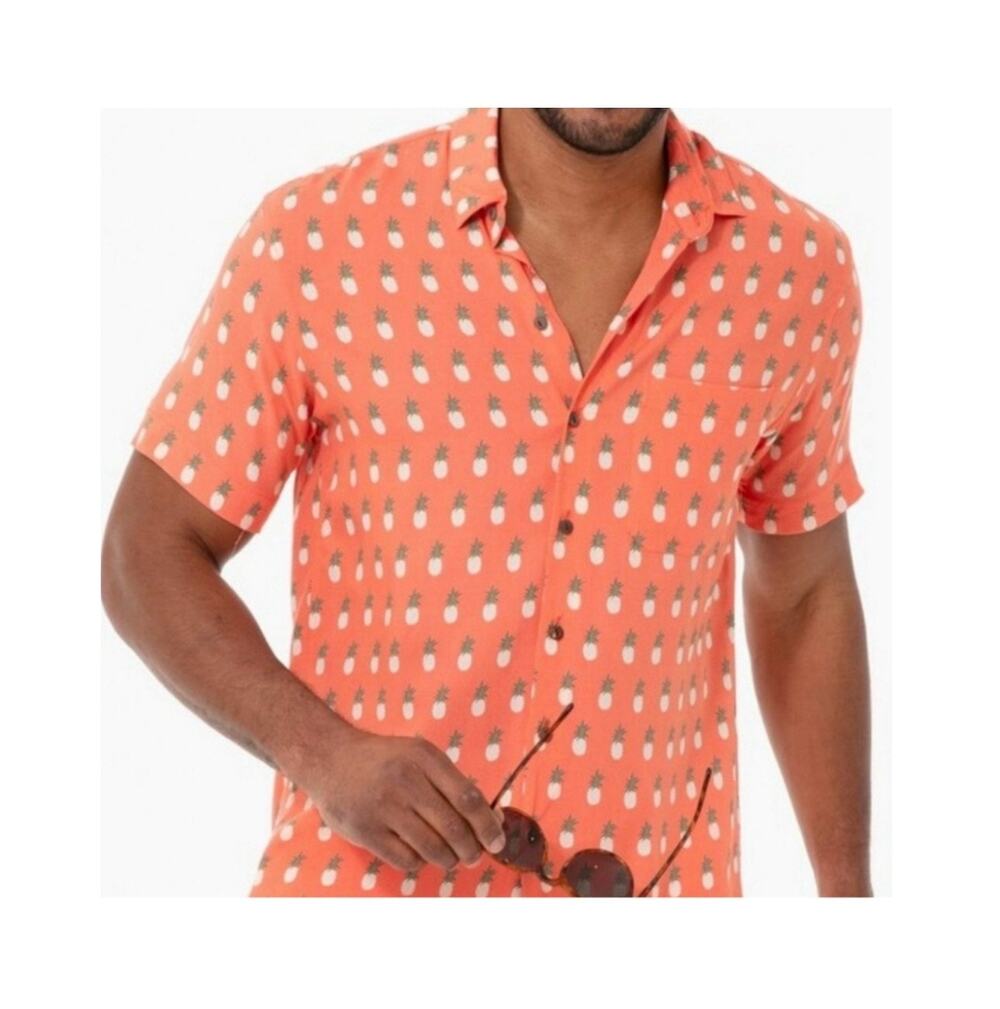 Kenny Flowers Shirt Mens Large Orange Pineapple Limited Edition Tropical Resort